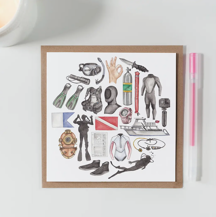 Scuba Diving Icon Watercolor Notecard - Pack of 5